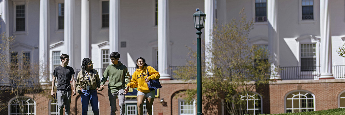 Students walking across campus.