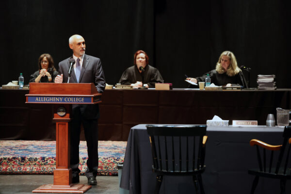 President Ron Cole introduce the audience to the Superior Court Judges panel