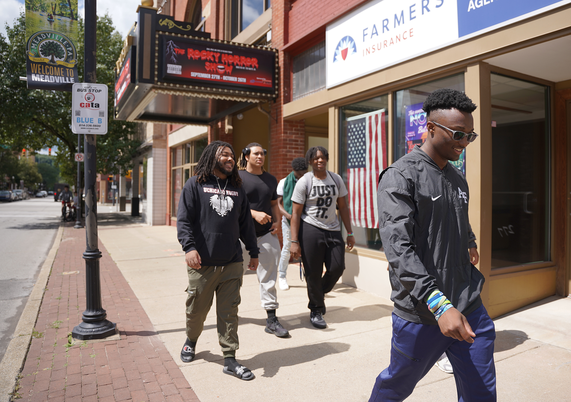 RISE program, 2024 RISE program, 2024. Students and administrators visit downtown Meadville, including lunch at Julian's with President Cole, then to Yoga Spot, French Creek Coffee and Purple Fox Games.