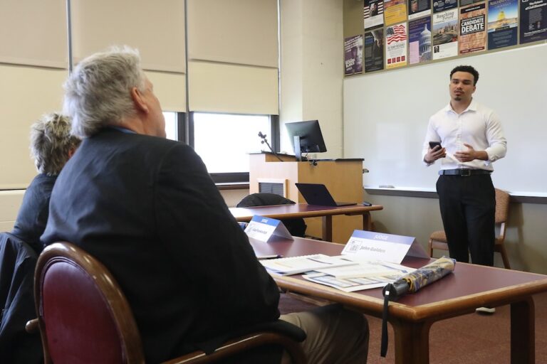 Student presents during Allegheny College's 2026 Zingale Big Idea Competition