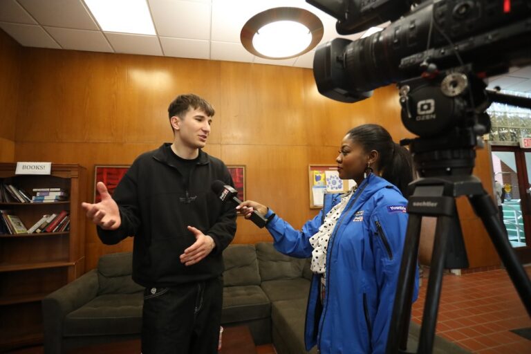 Student is interviewed during Allegheny College's 2026 Zingale Big Idea Competition
