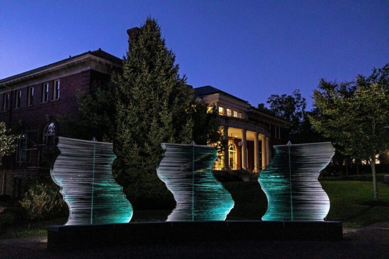 art installation on campus at night