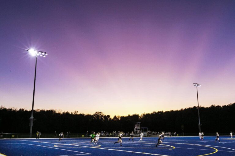 athletics field at dusk