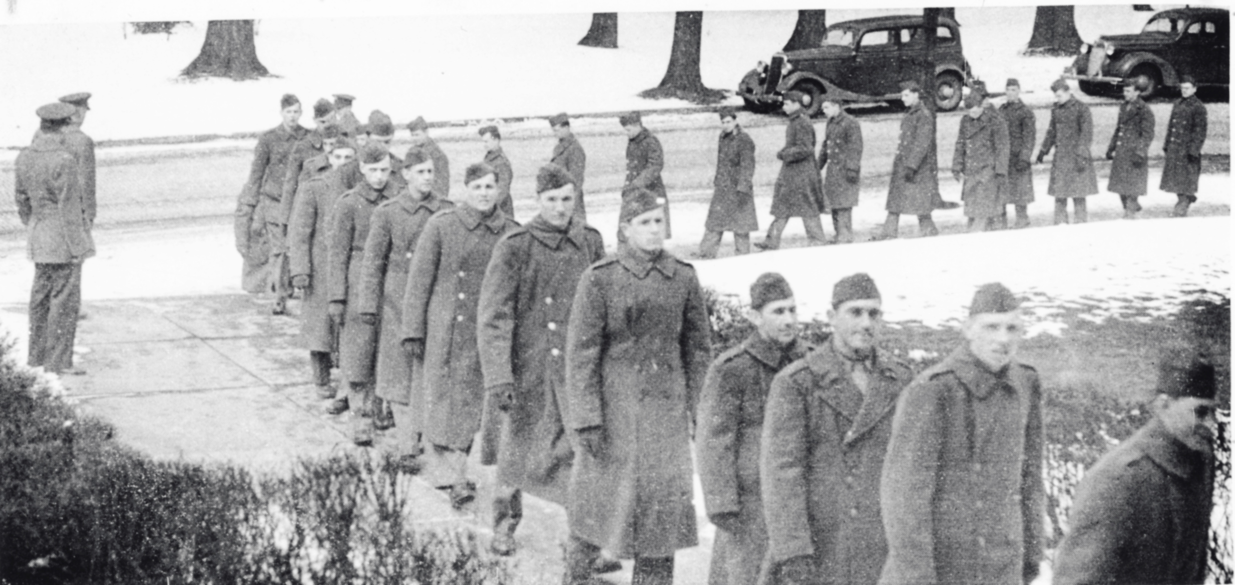 Allegheny Air Crew Cadets walking in a line in winter.
