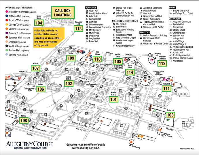 Map of Allegheny Campus with Callboxes labeled