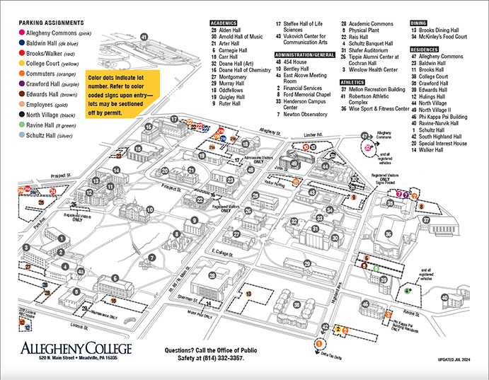 Illustrative map of campus with locations labeled