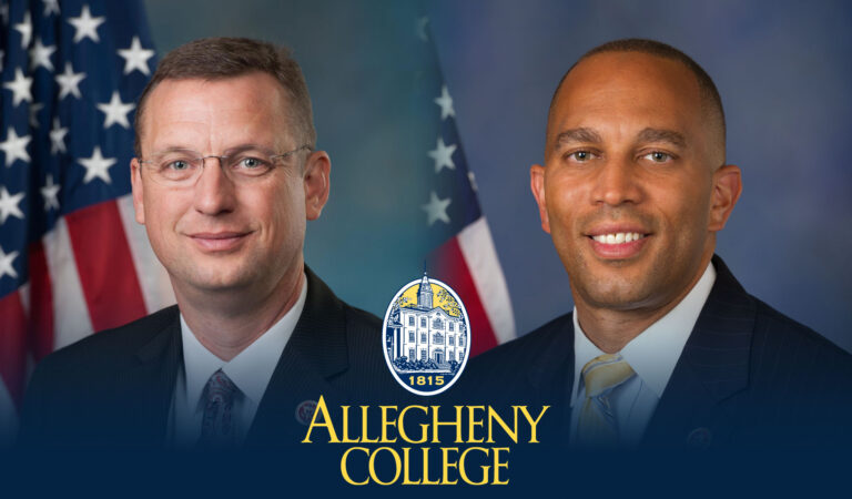 Headshots of Doug Collins and Hakeem Jeffries with American flags in the background