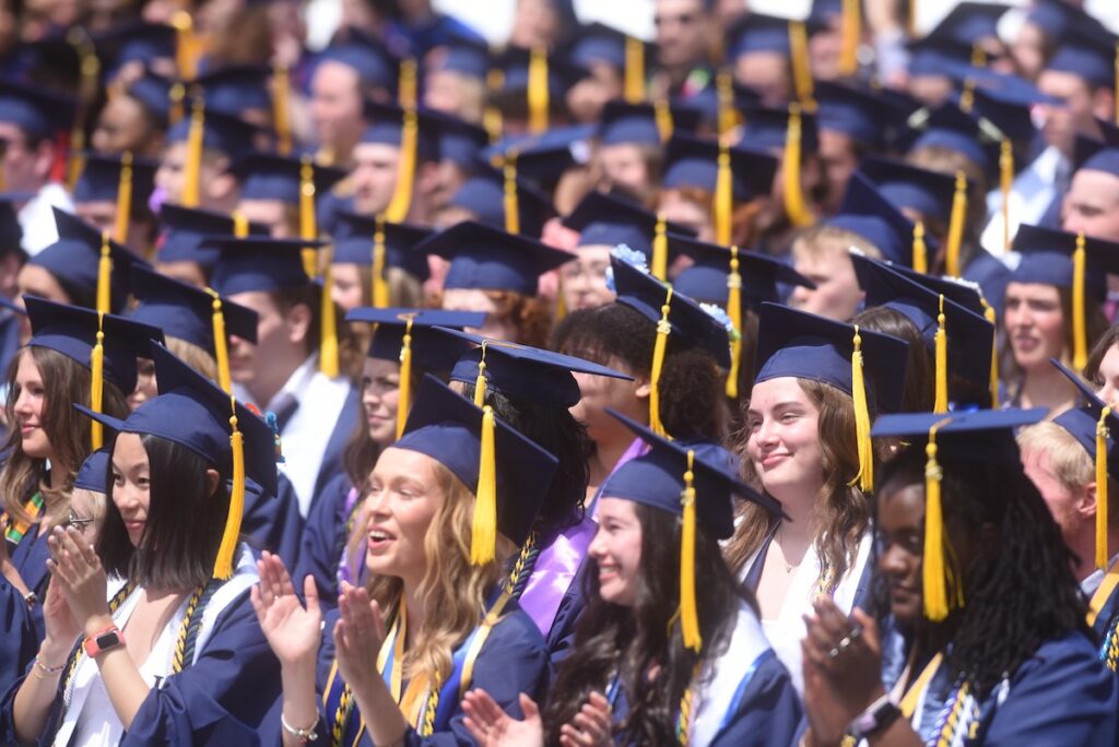 Allegheny College's Class of 2026 cheers during the Commencement ceremony