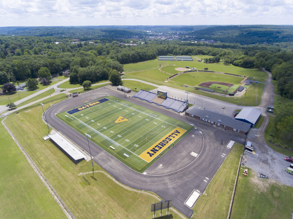 an aerial view of a football field