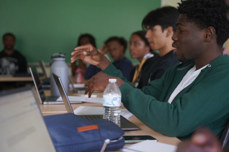 RISE students in a mock lecture in Arter with professor Charles Ross (alumnus)