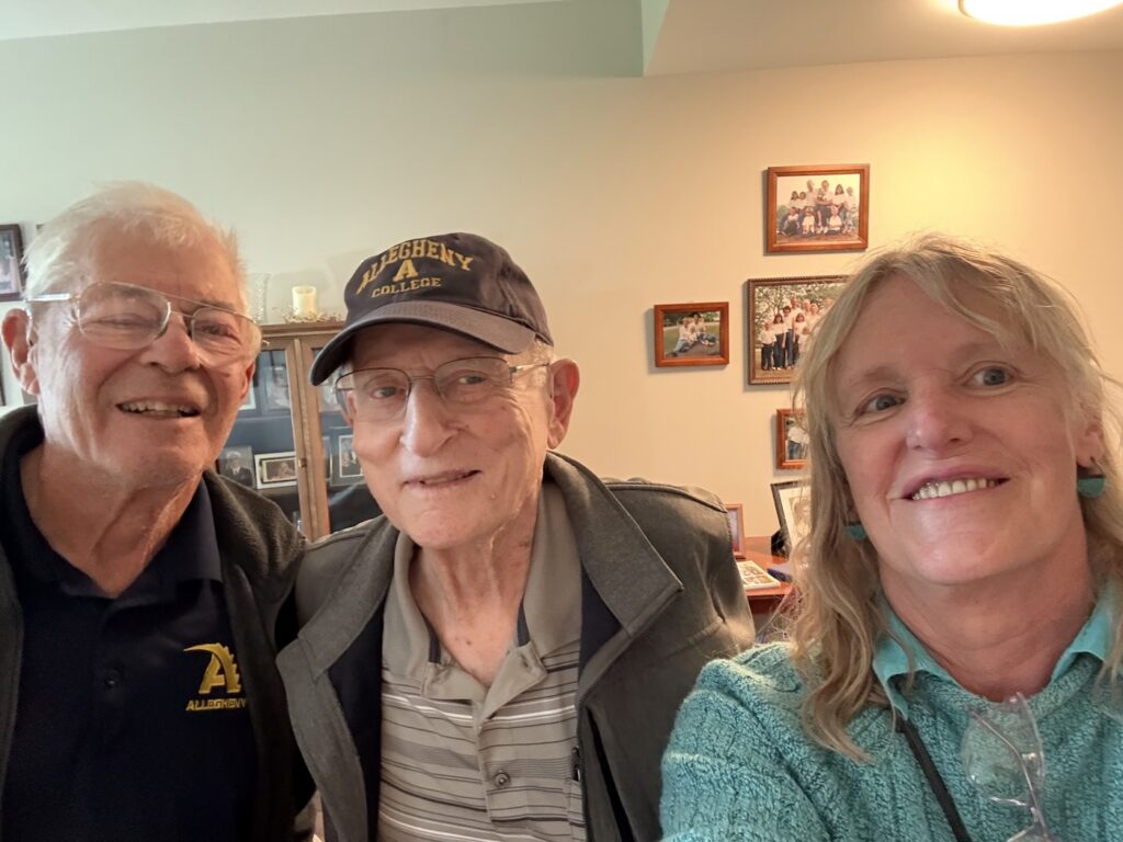 From left: Professor Emeritus of Psychology Alec Dale, Professor Emeritus of Psychology and centenarian Herbet "Herb" Klions, Adjunct Instructor of Psychology Juvia Heuchert.