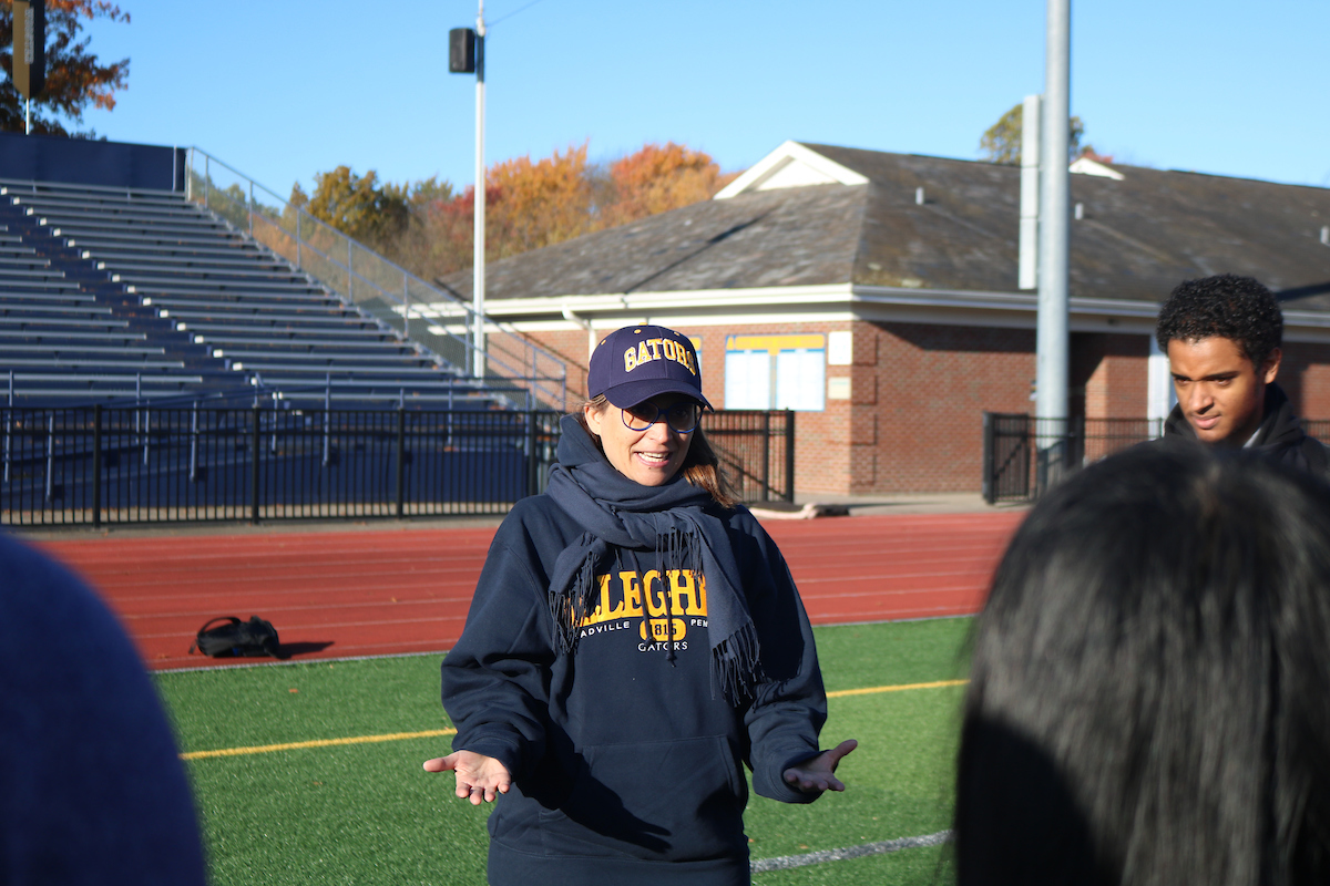 Allegheny Professor Gaia Rancati relates the strategies of football to the business world for students in her Economics 240 class.