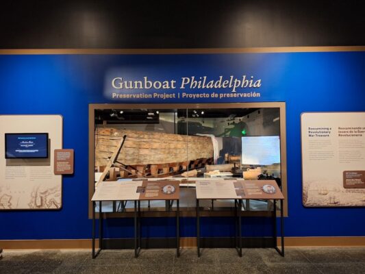 A history museum exhibit titled the "Gunboat Philadelphia: Preservation Project"