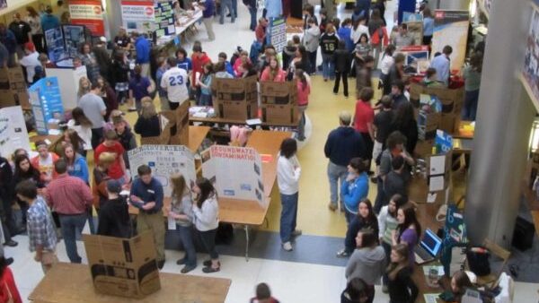 Students gathering at a conference