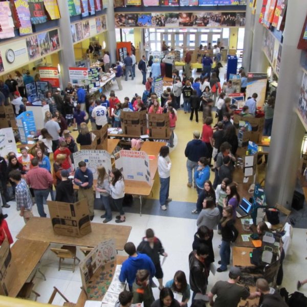 Students gathering at a conference