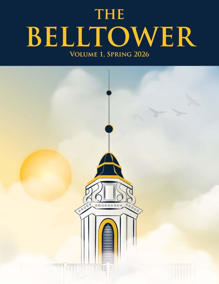 Illustration of a belltower cover for the magazine.