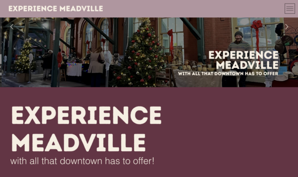 Screenshot from Experience Meadville website