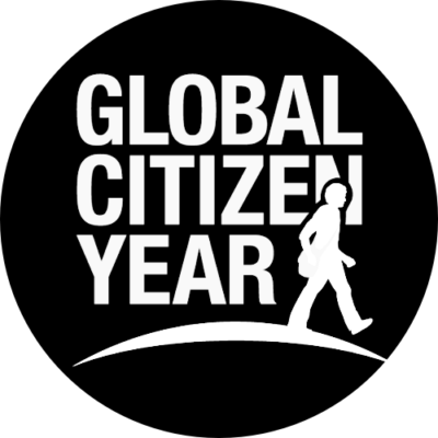 Black logo with text Global Citizen Year in white and a silhouette of a person walking 