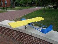 blue and yellow model plane